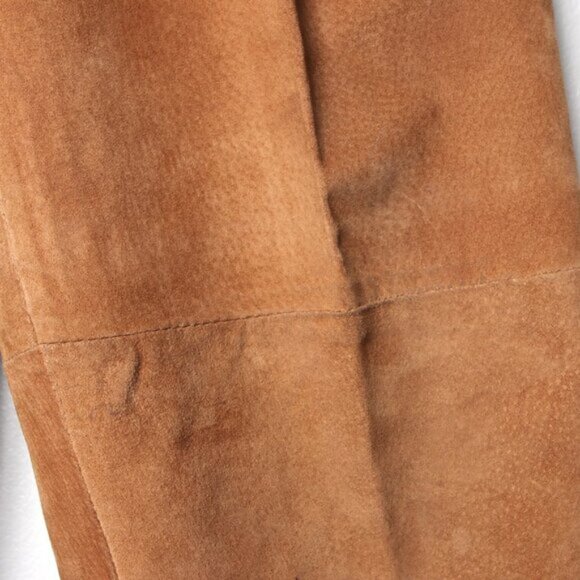 Vintage Bagatelle Suede Pants Straight Leg Trousers Creased Pleated Zip Fly Tan - Picture 9 of 11